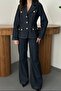 Blue Gold Buttoned Denim Suit - 4