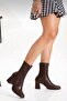Brown Leather Stretch Heeled Boots