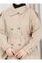 Linen Fabric Stand Collar Double Breasted Women's Trench Coat - 6