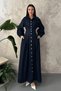Blue Pleated Denim Dress with Waist