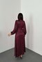 Burgundy Satin Polka Dot Dress with Lace Detail - 5