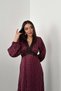 Burgundy Satin Polka Dot Dress with Lace Detail - 2