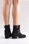 Hope Women's Black Suede Zippered Heeled Boots with Buckle Accessories - 6