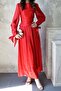 Red dress with drawstring detail and belted cuff - 4