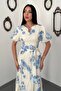Blue Pleated Balloon Sleeve Dress - 3