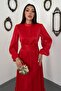 Red Waist Shirred Dress - 3
