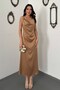 Stone Satin Degaje Collar Shoulder Buckle Dress