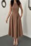 Camel Halter Neck Flared Dress - 4