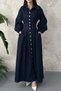 Blue Pleated Denim Dress with Waist - 4