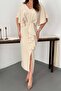 Beige dress with pearl cape - 4
