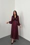 Burgundy Satin Polka Dot Dress with Lace Detail