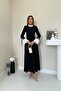 Black Dress with Pleated Collar and Sleeves