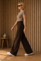 Brown Color Lycra Super High Waist Wide Leg Loose Jeans Palazzo Trousers
