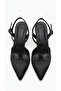 Open Back Black Women's Heeled Evening Dress Shoes with Center Post - 2