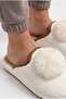 Women's Fluffy Plush House Slippers with Large Pompoms, Closed Toe, Warm, Soft Soled Winter Slippers - 8