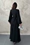Black Skirted Long Sleeve Dress with Gathered Detail - 5
