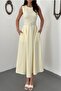 Light yellow halter neck flared dress - 4