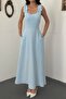 Baby Blue Dress with Bow on the Shoulders - 4
