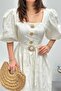 White Balloon Sleeve Three-Button Belt Detailed Dress - 4