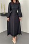 Navy Blue Embossed Lace Detailed Belted Long Dress - 4