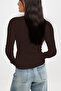 Women's Bitter Coffee Long Sleeve Crew Neck T-Shirt Blouse Camisole Ribbed - 2