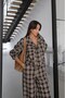 Brown Plaid Patterned Jacket and Trousers Set - 5