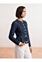 65395 100% Cotton Crew Neck Denim Jacket-Navy Blue - 3