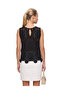 Women's Crochet Black Button Back Bluz with Standard Size - 2