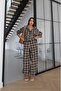 Brown Plaid Patterned Jacket and Trousers Set - 3