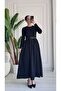 Women's Boat Neck Long Sleeve Belted Two-Tone Maxi Dress - 2