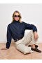 65392 100% Cotton Stand Collar Denim Jacket-Navy Blue - 2