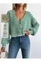 Women's Striped Knitwear V-Neck Buttoned Front Cardigan