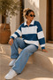 Premium Unisex Petrol Striped Half Zipper Detailed Polo Collar Sweatshirt - 6