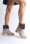 Katya Zippered Orthopedic Sole Heeled Suede Women's Boots with Fur Detail - Tan - 2