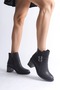 Noemi Buckle Zippered Orthopedic Sole Heeled Women's Boots Cst - Black - 4
