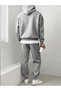 Gray Horse Logo Combination Top and Bottom Tracksuit Set - Printed Oversize Elastic Cuffed Hoodie - 2
