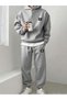 Gray Never Life Combination Top and Bottom Tracksuit Set - Printed Oversize Elastic Cuff Hoodie