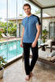 Men's Short Sleeve Combed Cotton Single Jersey Pajama Set 2361 Petrol01 - 4