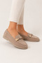 Ribboned Suede Women's Ballerina Shoes Beige