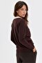 Women's Polo Collar Two-Color Knit Sweater Dark Brown - 2