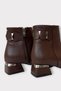 Buckle Detailed Pointed Toe Heeled Women's Boots Brown - 3