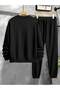 Black Paris Dream Maker Combination Top and Bottom Tracksuit Set - Printed Oversize Elastic Cuff Crew Neck - 3