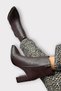 Chunky heel pointed toe zip-up women's boots - brown
