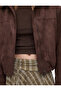 Classic Collar Suede Look Jacket with Drawstring Waist and Zipper Pockets - 4