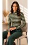 Women's Green Geometric Tiny Patterned High-Neck Long Sleeve Viscose Blouse - 6