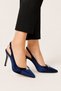 Pointed Toe Pencil Heel Satin Heeled Women's Sandals Shoes (9cm) Blue - 4