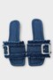 Women's Tassel Detail Buckle Denim Slippers Dark Blue - 6