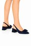 Ribboned Satin Low Heel Women's Sandals (4cm) Dark Blue - 3