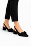 Ribboned Satin Low Heel Women's Sandals Shoes (4cm) Black - 2