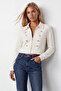 Women's white button detailed blazer jacket alc-x15660 - 3